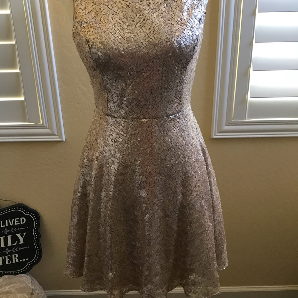 NYE PARTY COCKTAIL DRESS . Open back sequin rose